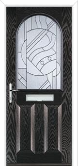 2 Panel 1 Arch Abstract Composite Front Door in Black Brown