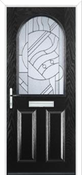 2 Panel 1 Arch Abstract Composite Front Door in Black