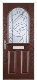 2 Panel 1 Arch Abstract Composite Front Door in Darkwood