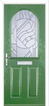 2 Panel 1 Arch Abstract Composite Front Door in Fern Green