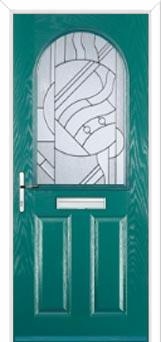 2 Panel 1 Arch Abstract Composite Front Door in Turquoise Blue