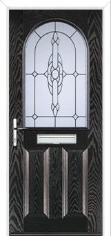 2 Panel 1 Arch Crystal Bohemia Composite Front Door in Black Brown