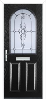 2 Panel 1 Arch Crystal Bohemia Composite Front Door in Black