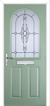 2 Panel 1 Arch Crystal Bohemia Composite Front Door in Chartwell Green