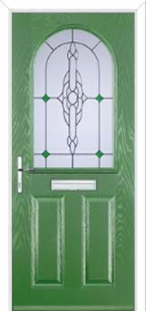 2 Panel 1 Arch Crystal Bohemia Composite Front Door in Fern Green