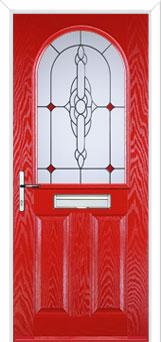 2 Panel 1 Arch Crystal Bohemia Composite Front Door in Poppy Red