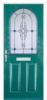2 Panel 1 Arch Crystal Bohemia Composite Front Door in Turquoise Blue