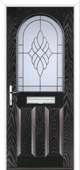 2 Panel 1 Arch Crystal Eternity Composite Front Door in Black Brown