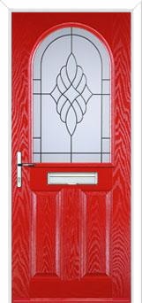 2 Panel 1 Arch Crystal Eternity Composite Front Door in Poppy Red