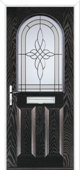2 Panel 1 Arch Crystal Harmony Composite Front Door in Black Brown