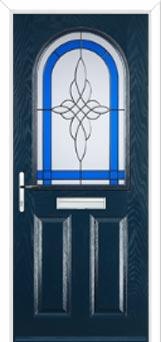 2 Panel 1 Arch Crystal Harmony Composite Front Door in Dark Blue