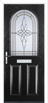 2 Panel 1 Arch Crystal Harmony Composite Front Door in Black