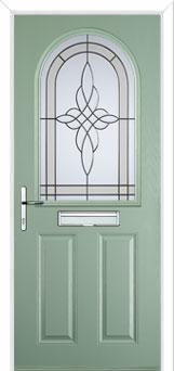 2 Panel 1 Arch Crystal Harmony Composite Front Door in Chartwell Green