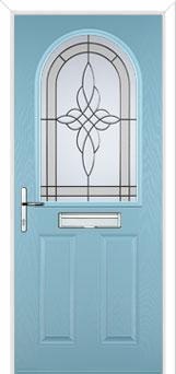 2 Panel 1 Arch Crystal Harmony Composite Front Door in Duck Egg Blue