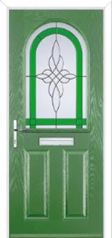 2 Panel 1 Arch Crystal Harmony Composite Front Door in Fern Green