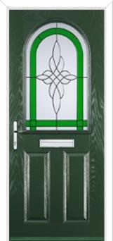 2 Panel 1 Arch Crystal Harmony Composite Front Door in Green