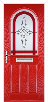 2 Panel 1 Arch Crystal Harmony Composite Front Door in Poppy Red