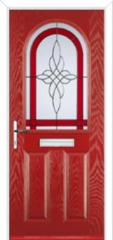 2 Panel 1 Arch Crystal Harmony Composite Front Door in Red