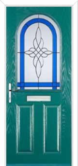 2 Panel 1 Arch Crystal Harmony Composite Front Door in Turquoise Blue