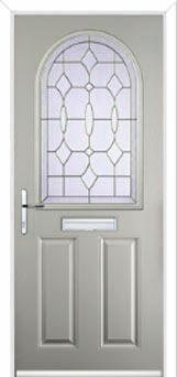2 Panel 1 Arch Brass Art Clarity Composite Front Door in Agate Grey