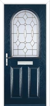 2 Panel 1 Arch Brass Art Clarity Composite Front Door in Dark Blue