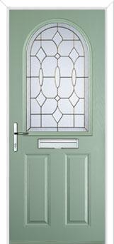 2 Panel 1 Arch Brass Art Clarity Composite Front Door in Chartwell Green