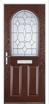 2 Panel 1 Arch Brass Art Clarity Composite Front Door in Darkwood