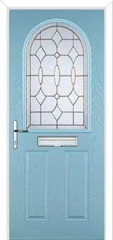 2 Panel 1 Arch Brass Art Clarity Composite Front Door in Duck Egg Blue
