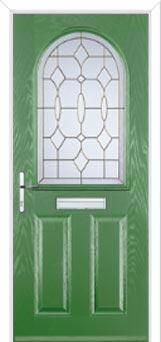2 Panel 1 Arch Brass Art Clarity Composite Front Door in Fern Green