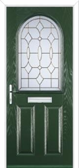 2 Panel 1 Arch Brass Art Clarity Composite Front Door in Green