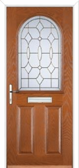 2 Panel 1 Arch Brass Art Clarity Composite Front Door in Oak