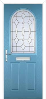 2 Panel 1 Arch Brass Art Clarity Composite Front Door in Pastel Blue