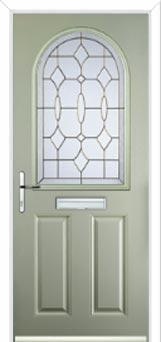 2 Panel 1 Arch Brass Art Clarity Composite Front Door in Pebble Grey