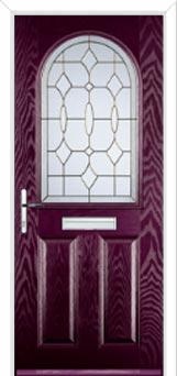 2 Panel 1 Arch Brass Art Clarity Composite Front Door in Purple Violet