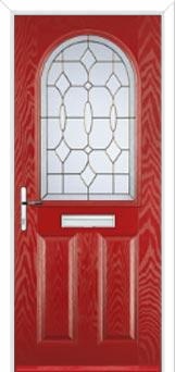2 Panel 1 Arch Brass Art Clarity Composite Front Door in Red