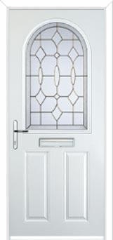 2 Panel 1 Arch Brass Art Clarity Composite Front Door in White