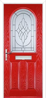 2 Panel 1 Arch Elegance Composite Front Door in Poppy Red