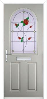 2 Panel 1 Arch English Rose Composite Front Door in Agate Grey