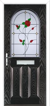 2 Panel 1 Arch English Rose Composite Front Door in Black Brown