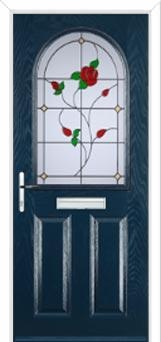 2 Panel 1 Arch English Rose Composite Front Door in Dark Blue