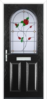 2 Panel 1 Arch English Rose Composite Front Door in Black