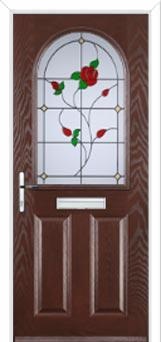 2 Panel 1 Arch English Rose Composite Front Door in Darkwood