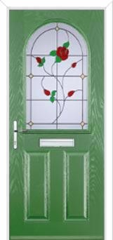 2 Panel 1 Arch English Rose Composite Front Door in Fern Green