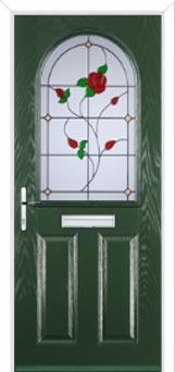 2 Panel 1 Arch English Rose Composite Front Door in Green