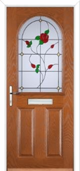 2 Panel 1 Arch English Rose Composite Front Door in Oak