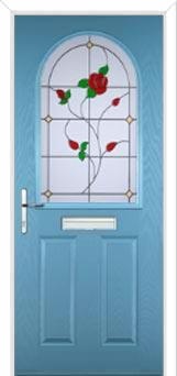 2 Panel 1 Arch English Rose Composite Front Door in Pastel Blue