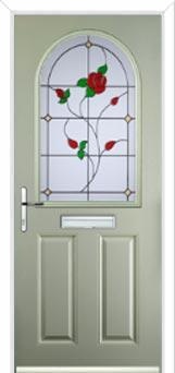 2 Panel 1 Arch English Rose Composite Front Door in Pebble Grey