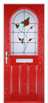 2 Panel 1 Arch English Rose Composite Front Door in Poppy Red