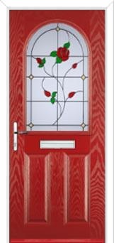 2 Panel 1 Arch English Rose Composite Front Door in Red