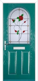 2 Panel 1 Arch English Rose Composite Front Door in Turquoise Blue
